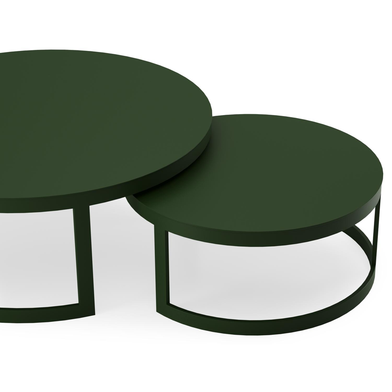 Enna set van 2 loungetafels rond in groen aluminium - Dia. 100/70 x H 37/30 cm