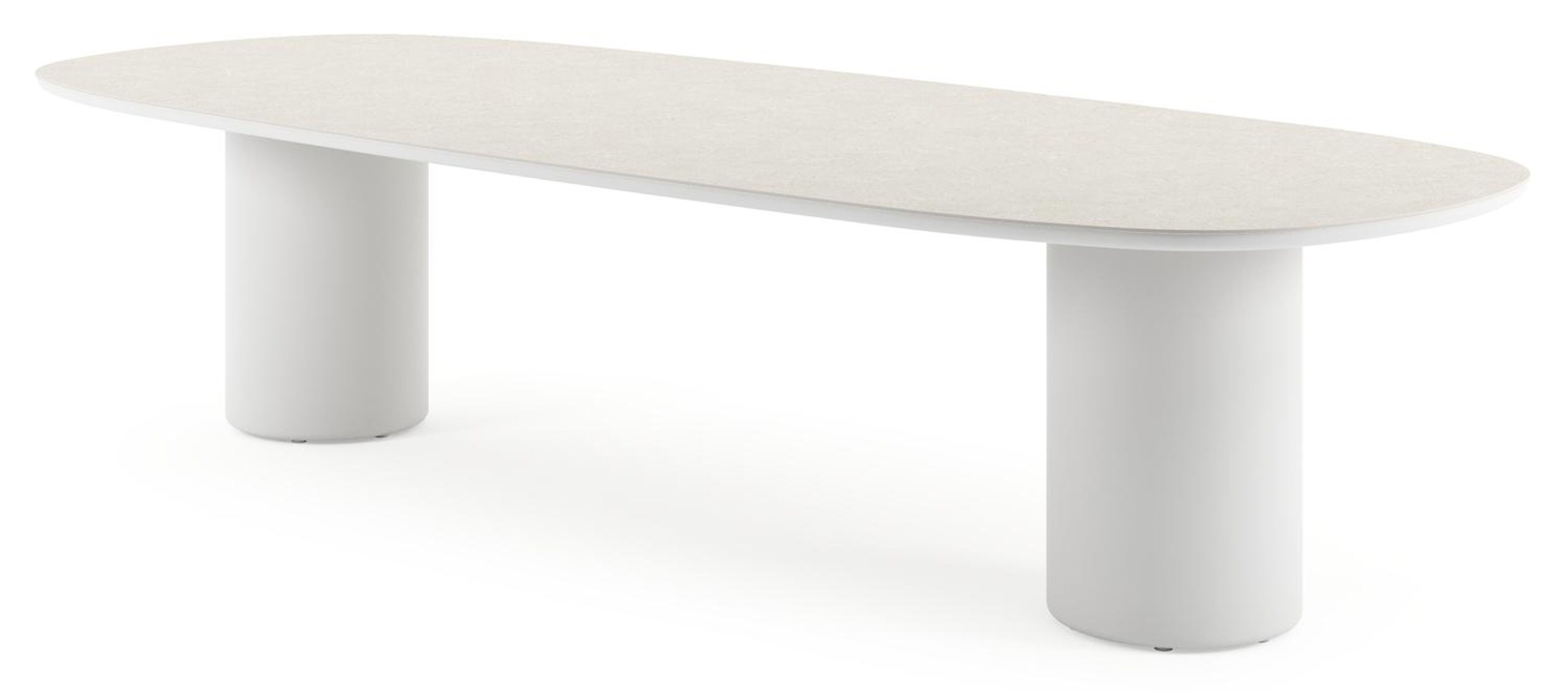 Table de jardin Amico bombo en aluminium blanc et céramique pleine Shilin - Lg. 320 x Lrg. 130 x Haut. 74 cm