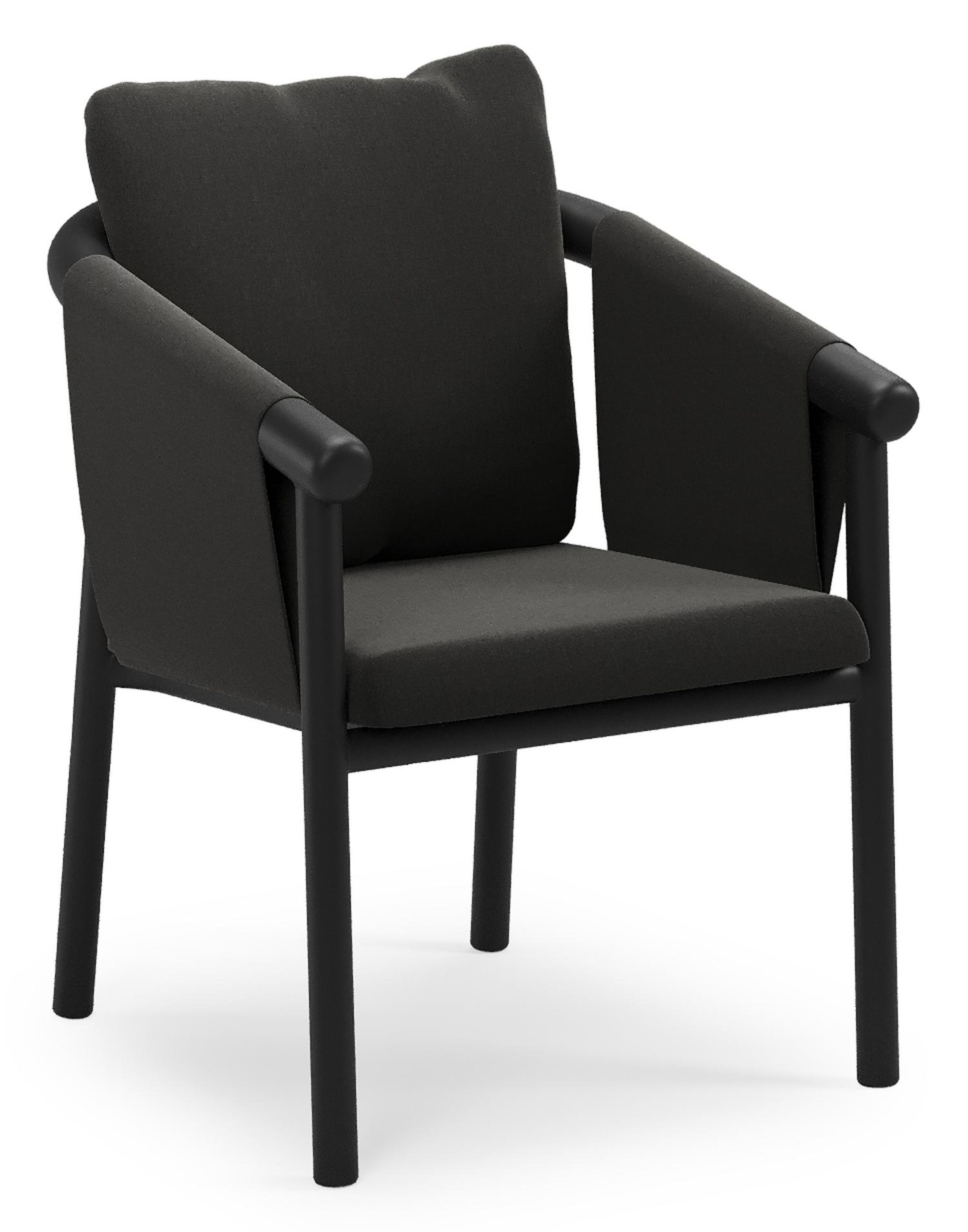 Amico stapelbare tuinstoel in zwart aluminium met stoelkussen in All Weather Sunbrella® Luxe Natte Sooty