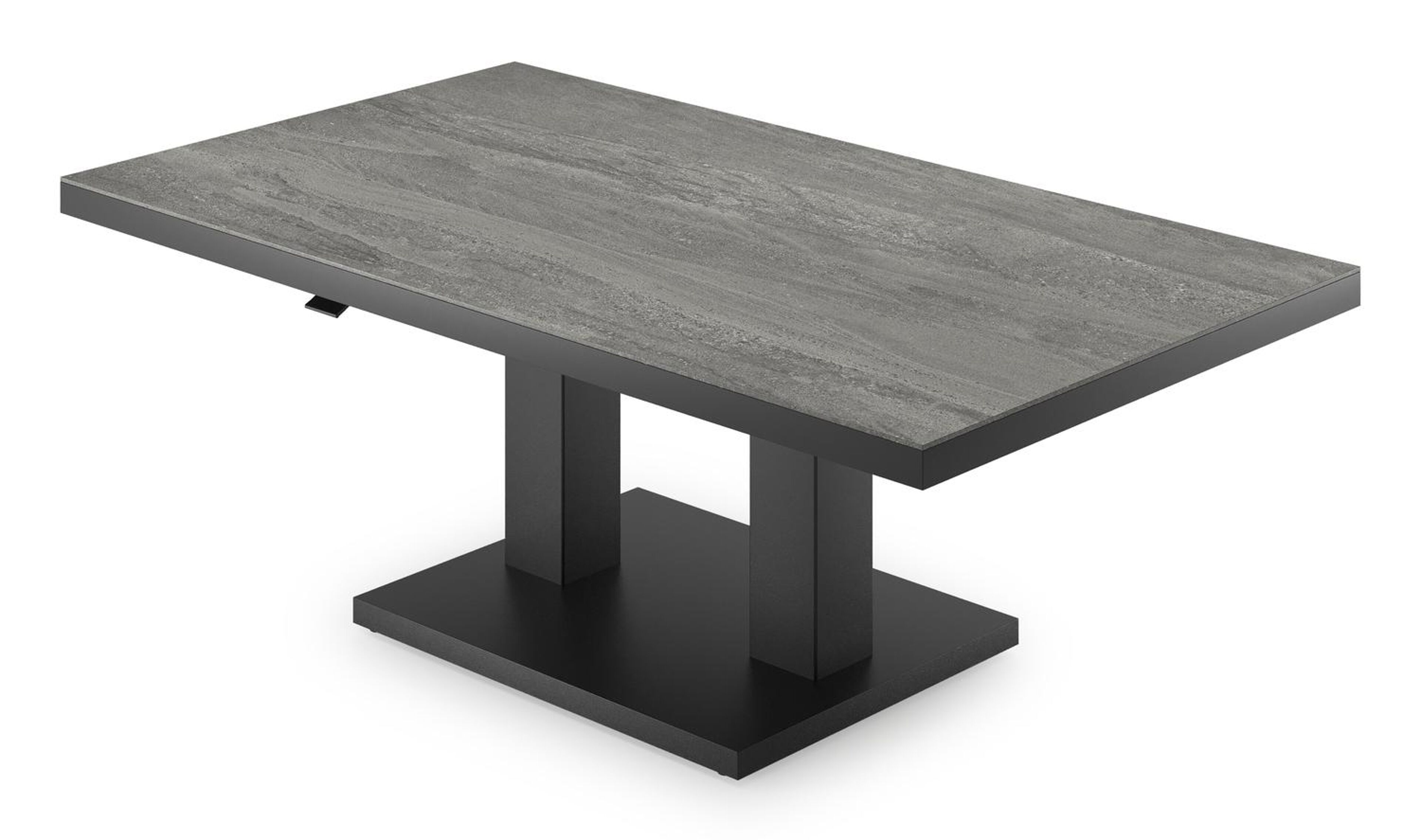 Cirello Pop up loungetafel in zwart aluminium en aspen grey volkeramiek - L 140 x B 80 x H 72 cm