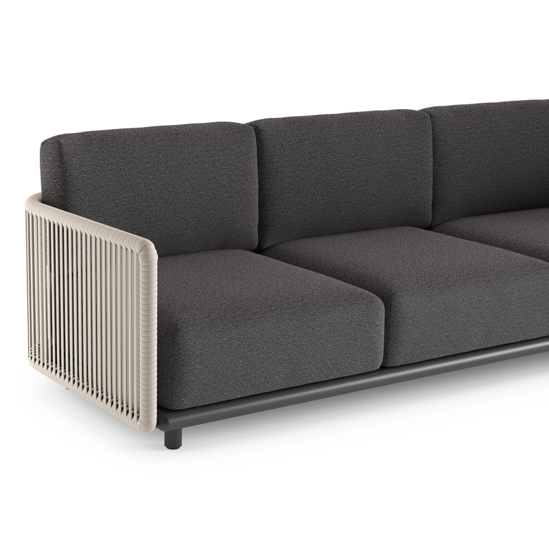 Organo loungeset in zwart aluminium en beige verticaal geweven luxe vlakke rope met firenze tunder all weather Solica kussen