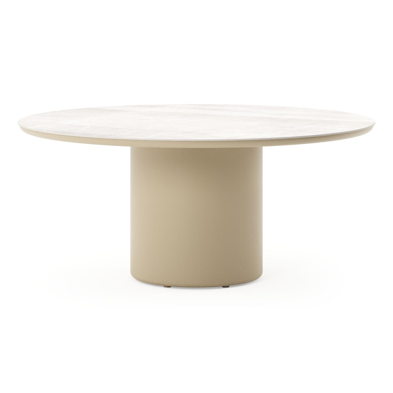 Amico low dining tuintafel rond in beige aluminium en volkeramiek Taj Mahal - Dia. 148 x H 61 cm