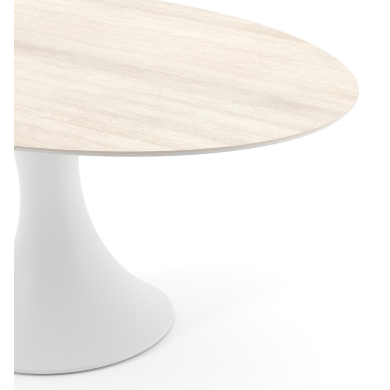 Table de jardin Fano ovale en aluminium blanc et céramique pleine Travertino Bianco - Lg. 180 x Lrg. 110 x Haut. 74 cm