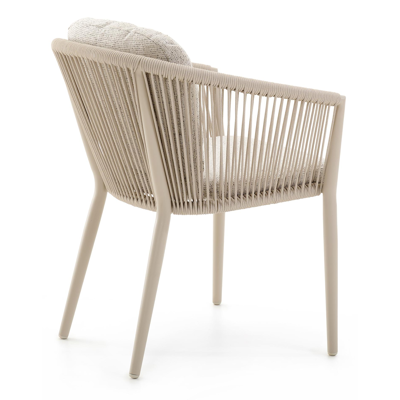 Chaise de jardin empilable Orso en aluminium beige et corde ronde tissée verticallement beige avec coussin en All Weather Solica Firenze Natural