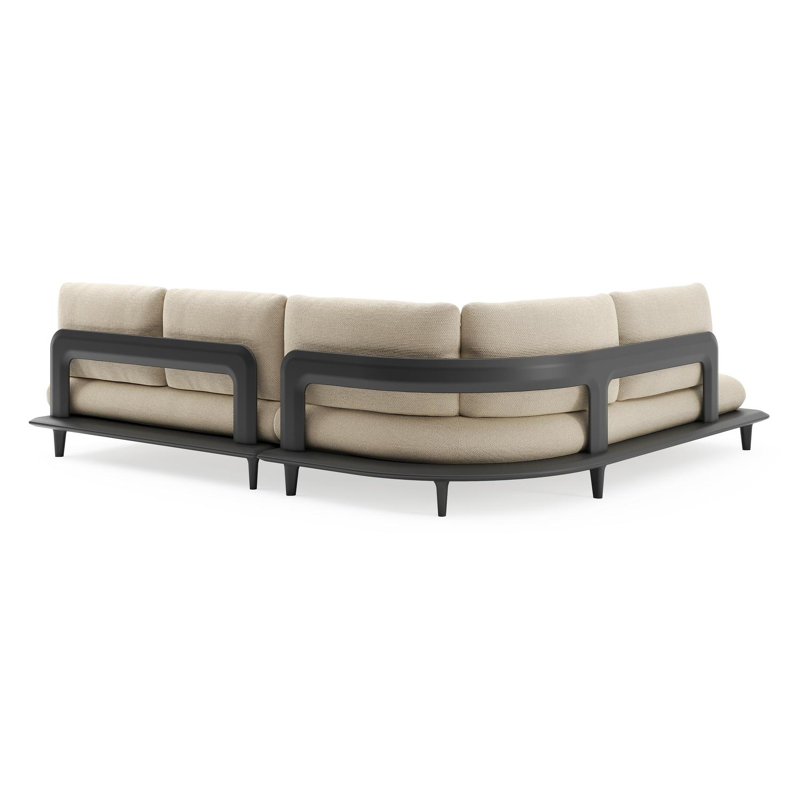 Bomero loungehoek in zwart aluminium met althea camel all weather cosytica kussen