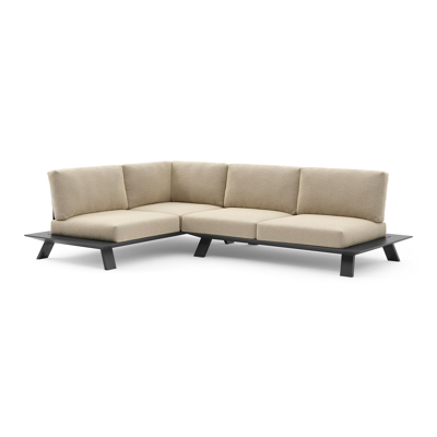 Cesano loungehoek in zwart aluminium met althea camel all weather Cosytica kussen