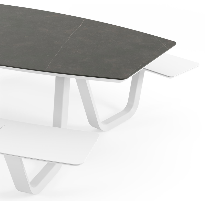 Table de pique-nique Forno forme de bateau forme de bateau en aluminium blanc et céramique pleine Calatorao - Lg. 240 x Lrg. 181 x Haut. 72 cm