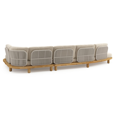 Donato loungehoek in teak en beige verticaal geweven ronde rope met all weather cosytica Althea Chalk kussen