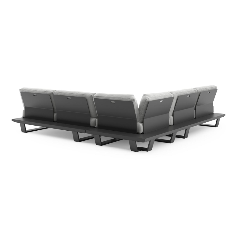 Pagino loungehoek in zwart aluminium met natte grey chine all weather sunbrella® luxe kussen