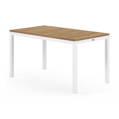 Feltro tuinset in wit aluminium en naturel teak tafelblad met 4 stapelbare Bareto tuinstoelen