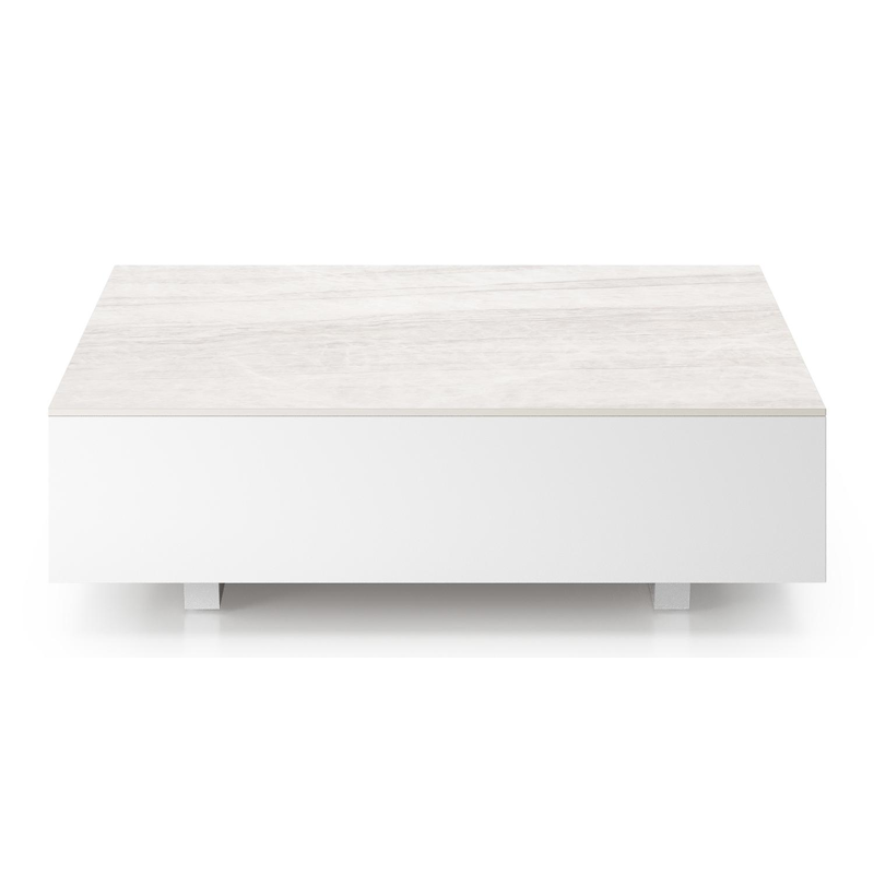 Table de basse Como rectangulaire en noir aluminium et céramique pleine Taj Mahal - Lg. 70 x Lrg. 80 x Haut. 20 cm