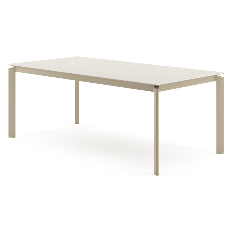 Table de jardin Cirello rectangulaire en aluminium beige et céramique pleine Shilin - Lg. 200 x Lrg. 100 x Haut. 74.5 cm