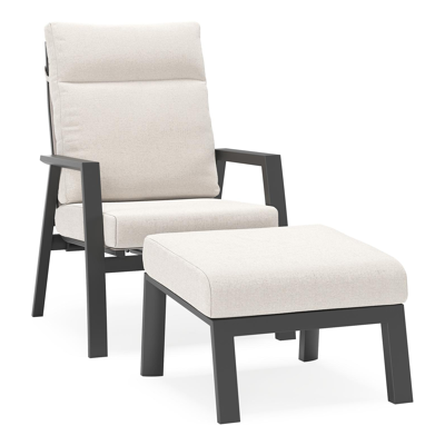 Mismo loungestoel in zwart aluminium met beige weather+ softtouch kussens