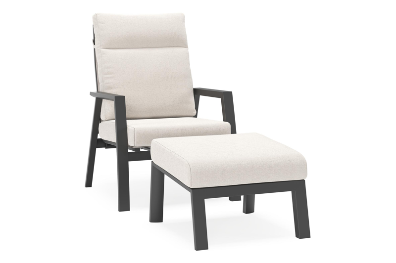 Mismo loungestoel in zwart aluminium met beige weather+ softtouch kussens