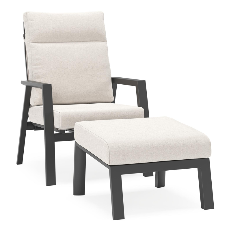 Mismo loungestoel in zwart aluminium met beige weather+ softtouch kussens