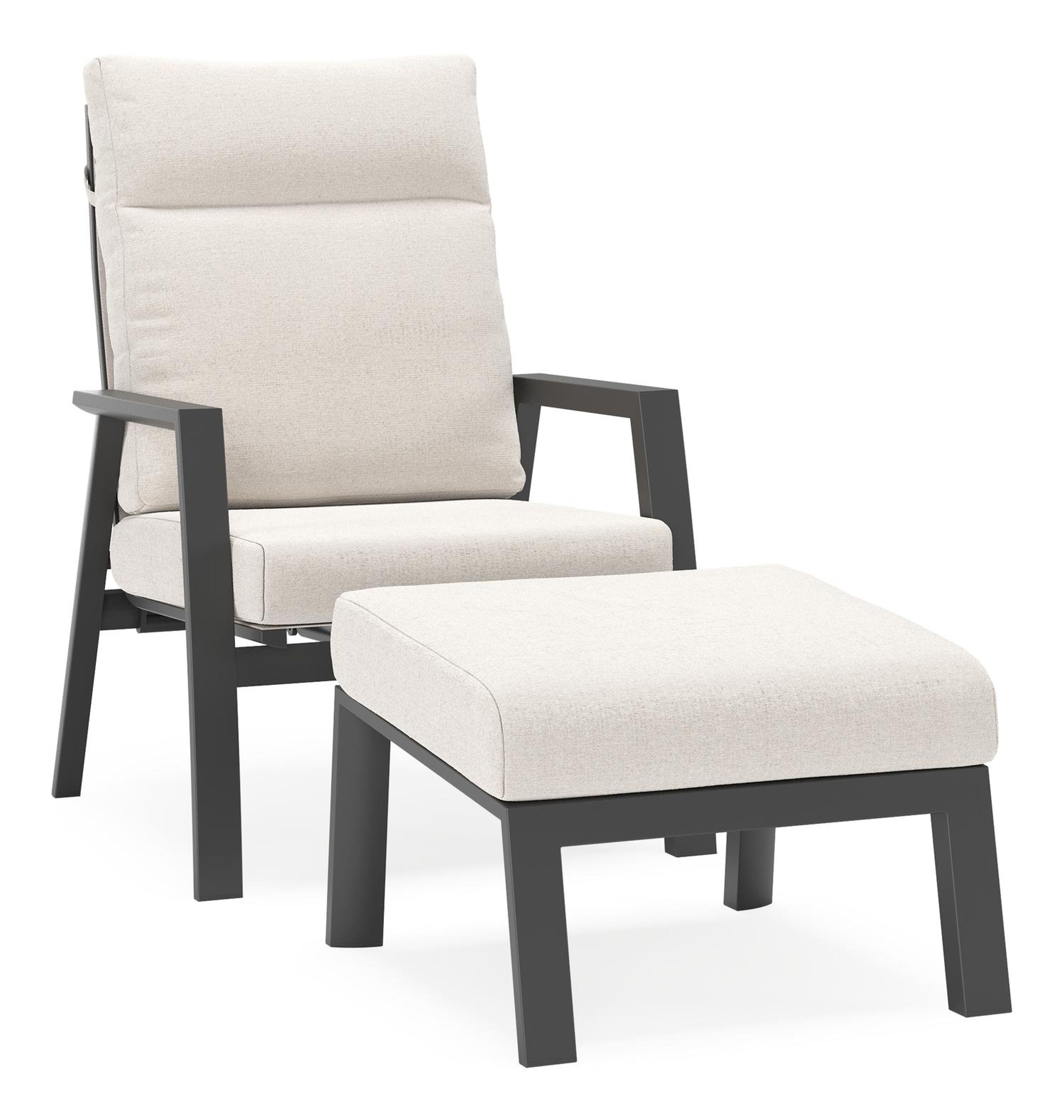 Mismo loungestoel in zwart aluminium met beige weather+ softtouch kussens