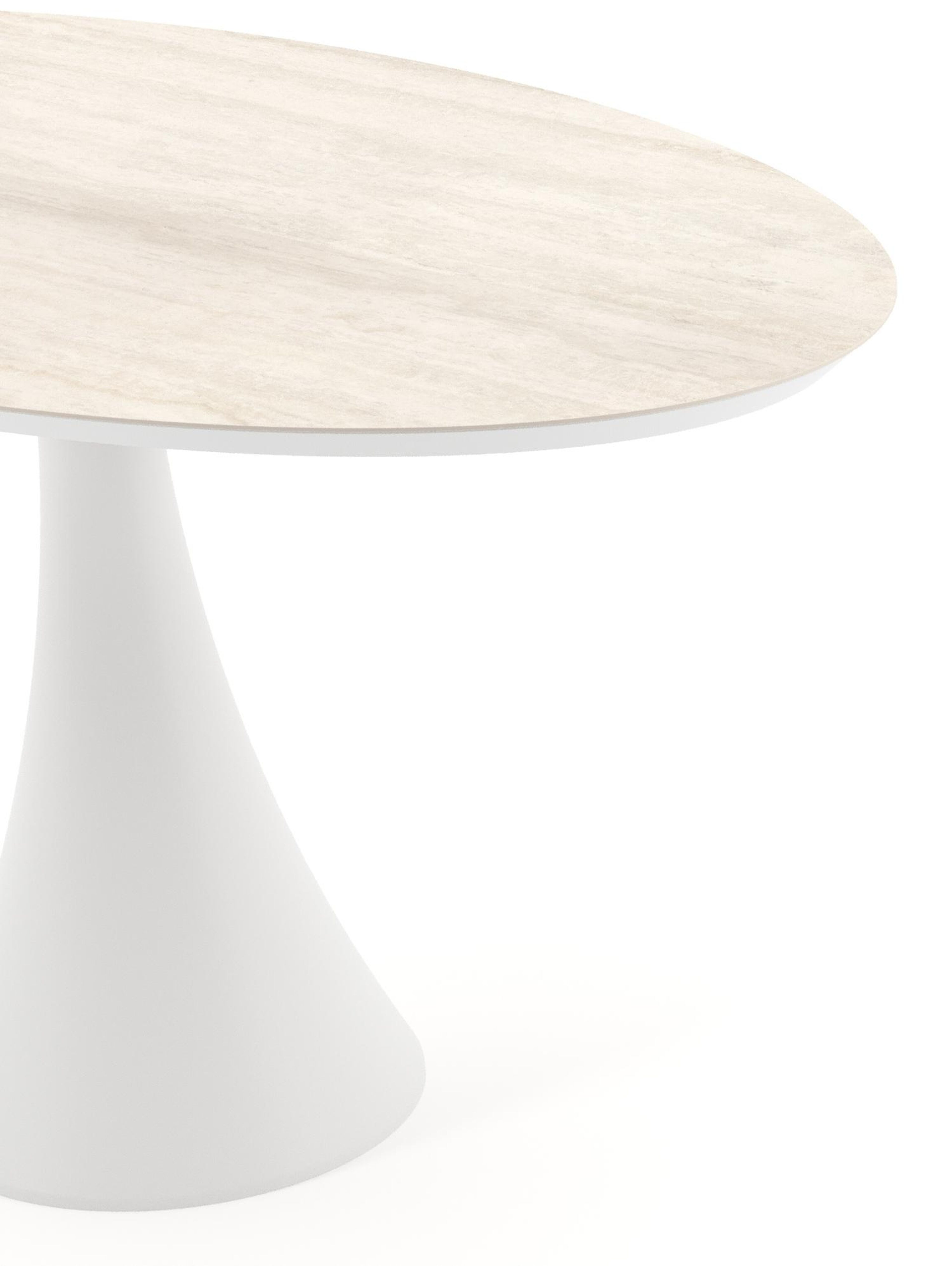 Table de jardin Fano oval en aluminium blanc et céramique pleine Travertino Bianco - Lg. 140 x Lrg. 80 x Haut. 74.5 cm
