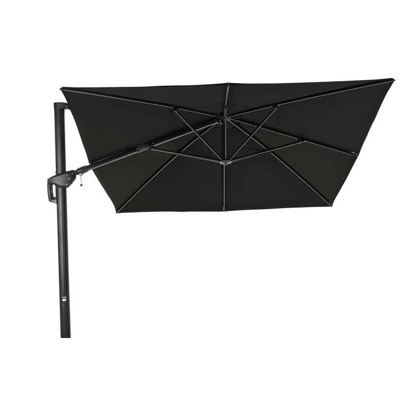 Parasol pendant Minore avec fonction tilt en aluminium noir avec toile de parasol en all weather sunbrella® premium noir - Lg.1 400 x Lg.2 300 cm (sans pied de parasol)