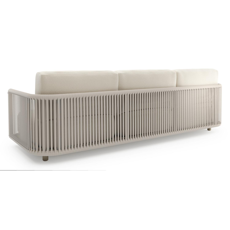 Organo loungeset in beige aluminium en beige verticaal geweven luxe vlakke rope met althea off white all weather Cosytica kussen