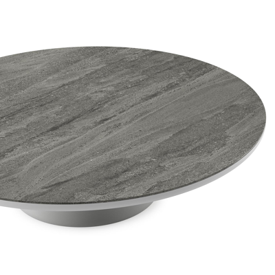 Amico loungetafel rond in wit aluminium en volkeramiek Aspen Grey - Dia. 110 x H 28 cm