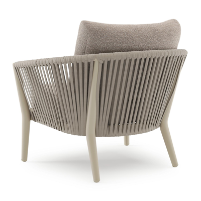 Fauteuil de jardin Orso en aluminium beige en corde ronde tissée verticalement beige et coussins en all weather sunbrella® luxe Wander Manioc