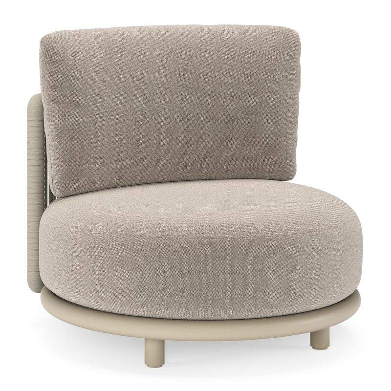 Lomano loungestoel in beige aluminium en beige verticaal geweven luxe vlakke rope met Savane Coconut all weather sunbrellaÂ® luxe