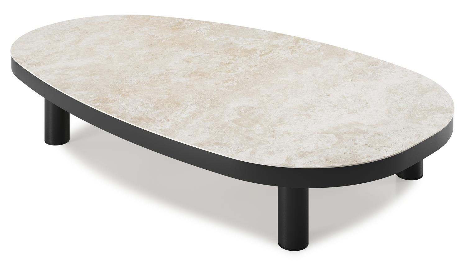 Donato loungetafel organisch in zwart aluminium en volkeramiek Rapolano - L 151 x B 90 x H 25 cm