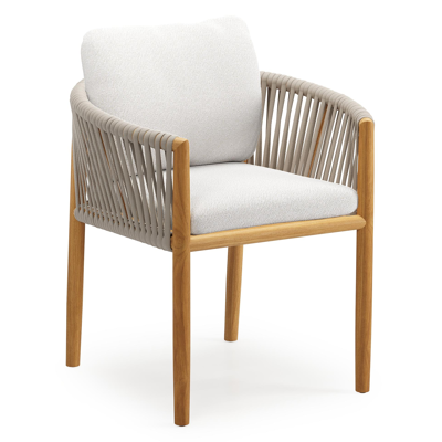 Organo tuinstoel in teak en beige verticaal geweven luxe vlakke rope met zitkussen in All Weather Solica Soul Optik