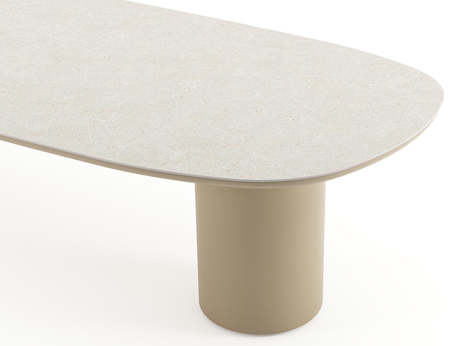 Amico tuintafel bombo in beige aluminium en volkeramiek Shilin - L 320 x B 130 x H 73.5 cm