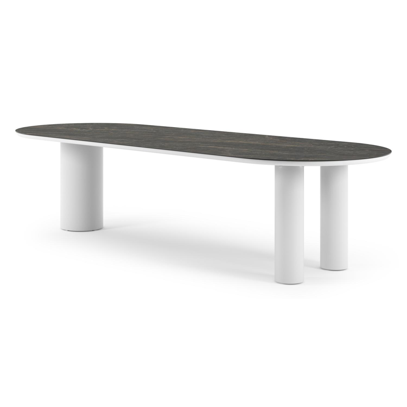 Como tuintafel ovaal in wit aluminium en volkeramiek Black Obsession - L 300 x B 110 x H 74 cm