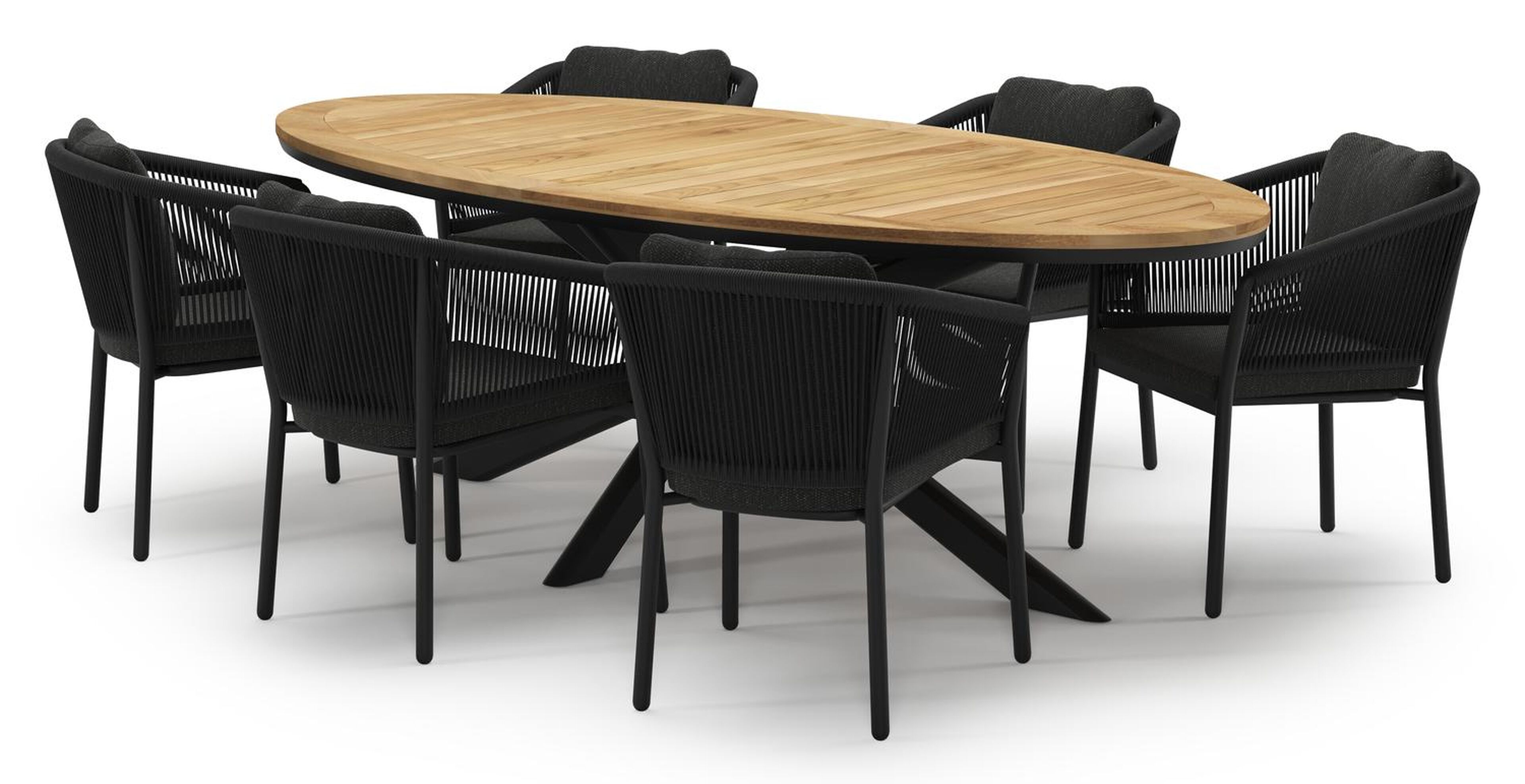 Ensemble de jardin Pamplona en aluminium noir et sintered stone natural finish avec 6 chaises de jardin Gerona