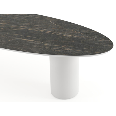 Amico tuintafel ovaal in wit aluminium en volkeramiek Black Obsession - L 320 x B 130 x H 73.5 cm