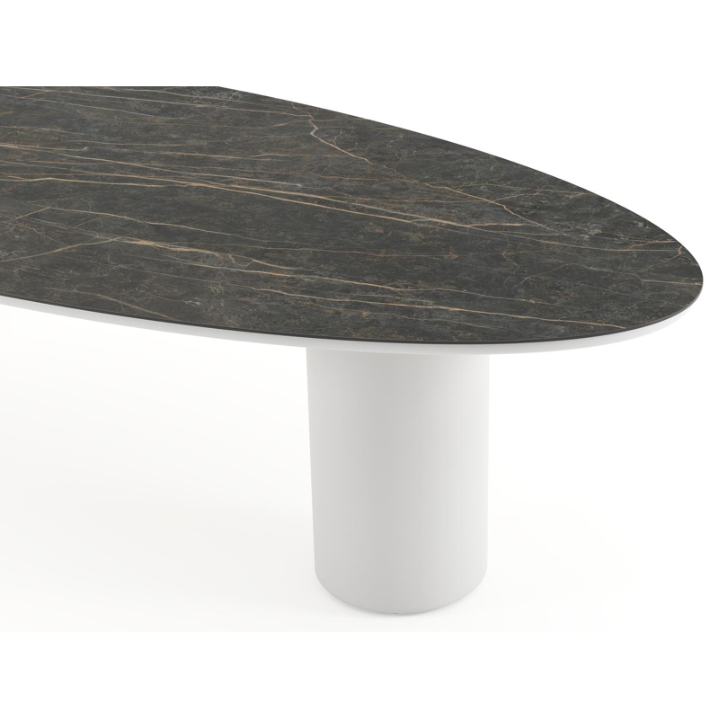 Amico tuintafel ovaal in wit aluminium en volkeramiek Black Obsession - L 320 x B 130 x H 73.5 cm