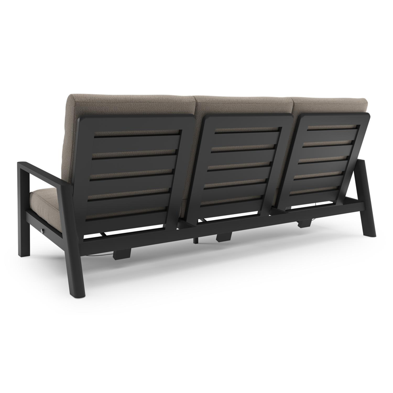 Canapé de jardin Cirello en aluminium noir et coussins en all weather sunbrella® luxe savane coconut