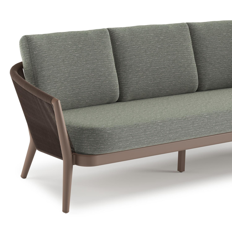 Orso loungeset in taupe aluminiumen zwart verticaal geweven ronde rope met Slow Fern all weather sunbrella® luxe kussen