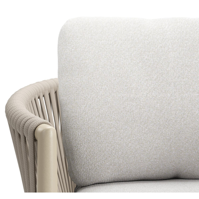 Organo tuinstoel in beige aluminium en beige verticaal geweven luxe vlakke rope met zitkussen in All Weather Solica Soul Optik