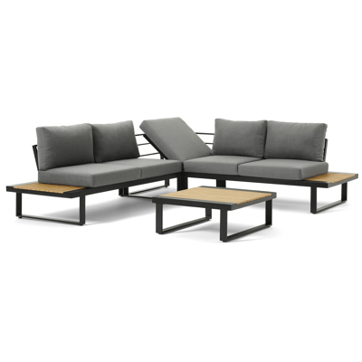 Serado loungehoek in zwart polywood en polywood met grijs polywood kussen en loungetafel