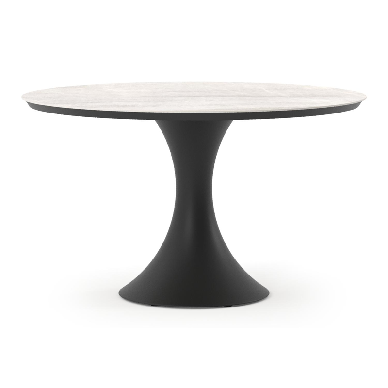 Table de jardin Fano ronde en aluminium noir et céramique pleine Taj Mahal - Diam. 130 x Haut. 74 cm