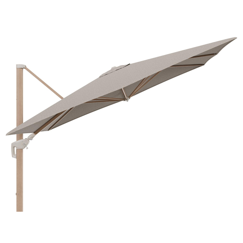 Parasol pendant Minore avec fonction tilt en aluminium aspect de bois et toile de parasol All Weather Sunbrella® Luxe Chartres Pewter - Lg.1: 280 x Lg.2: 370 cm (sans pied de parasol