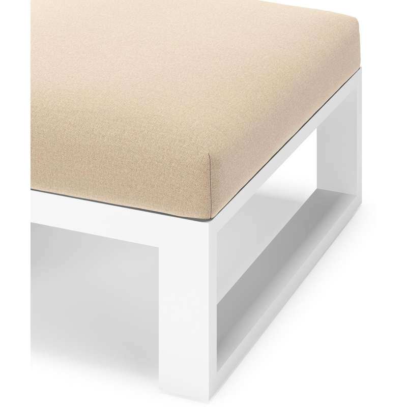 Verato poef in wit aluminium met natte heather beige all weather sunbrella® luxe kussen