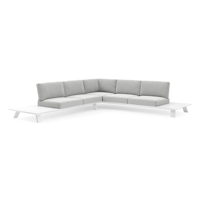 Cesano loungehoek in wit aluminium met natte grey chine all weather Sunbrella® luxe kussen