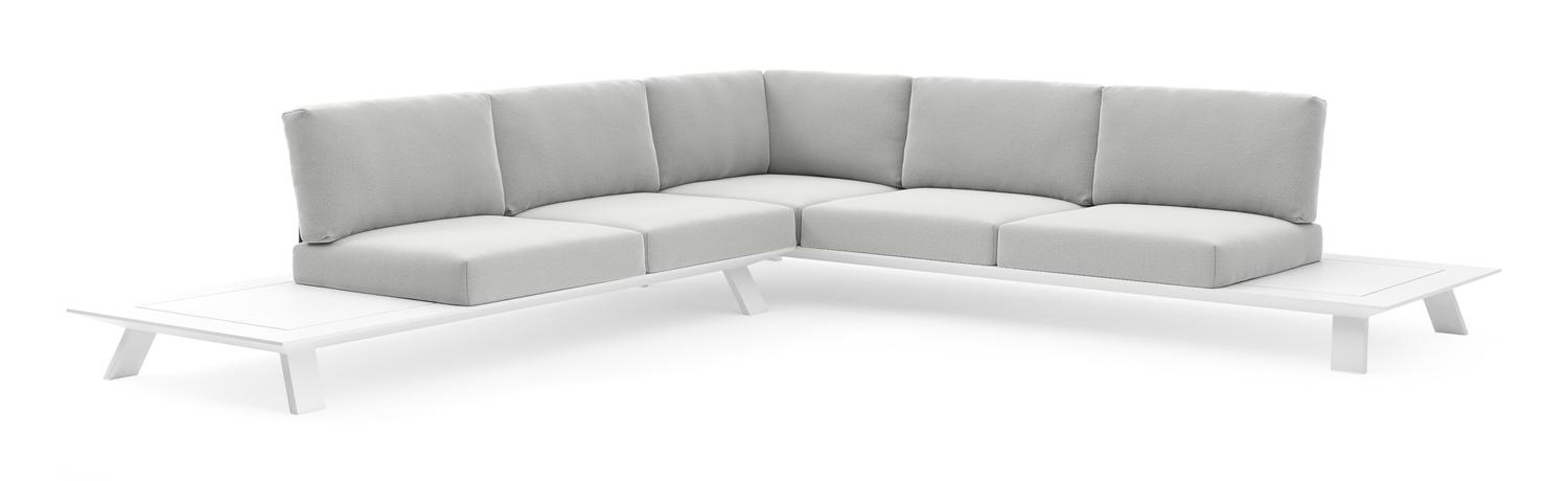 Cesano loungehoek in wit aluminium met natte grey chine all weather Sunbrella® luxe kussen