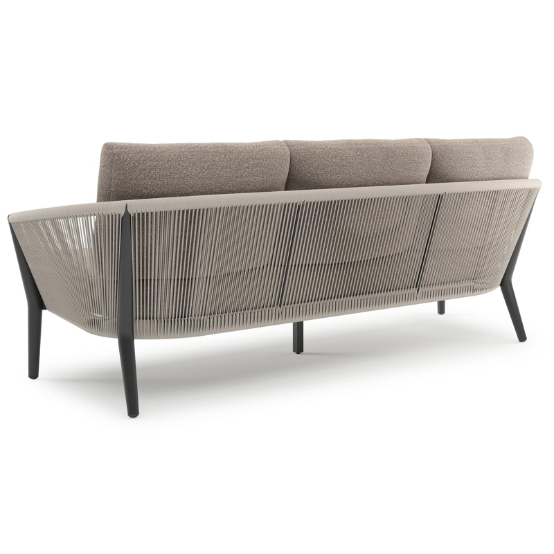 Orso loungeset in zwart aluminium en beige verticaal geweven ronde rope met Wander Manioc all weather sunbrella® luxe kussen