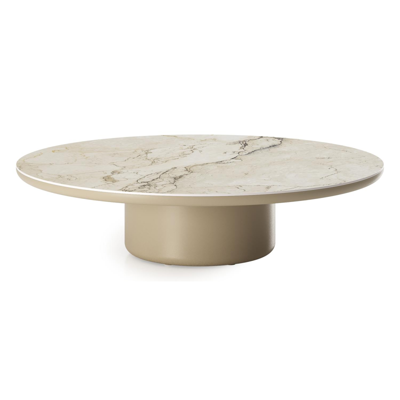 Amico loungetafel rond in beige aluminium en volkeramiek Colorado Dunes - Dia. 110 x H 28 cm