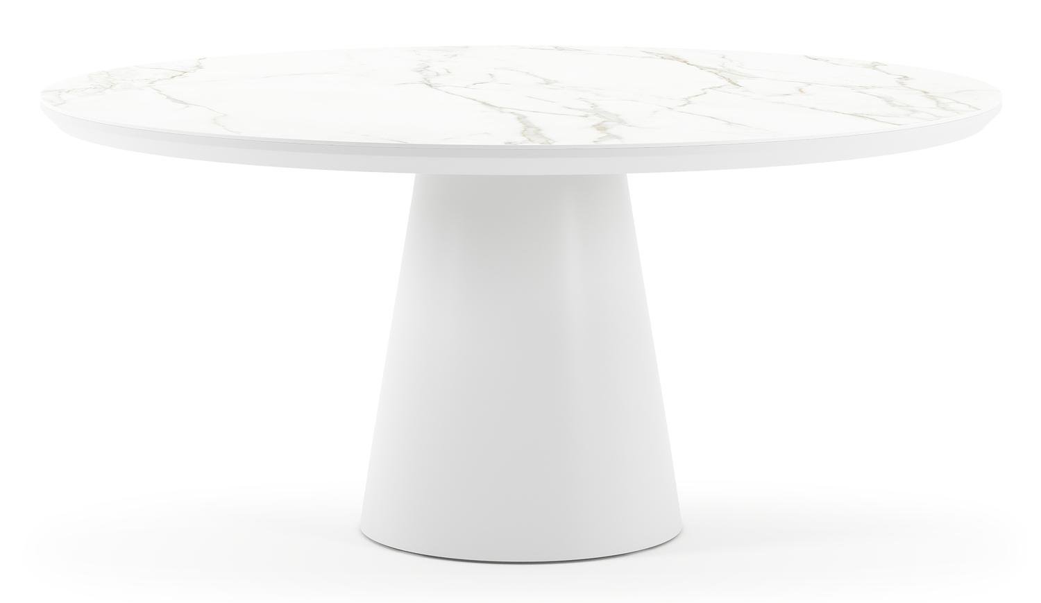 Table de jardin Donato en aluminium blanc et céramique pleine calacatta - Dia. 148 x H 75 cm