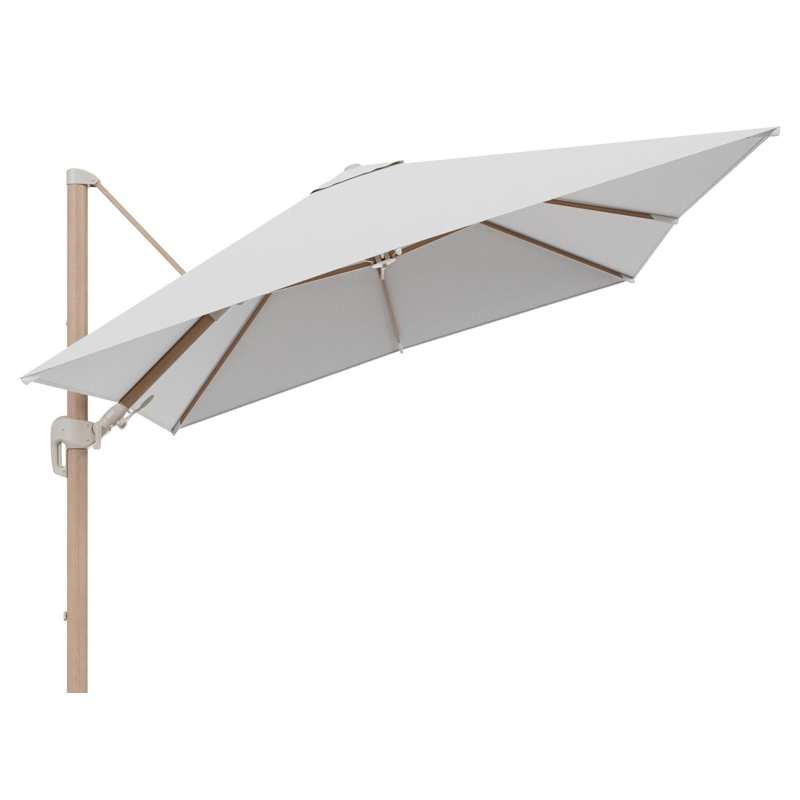 Parasol pendant Rufina avec fonction tilt en aluminium aspect de bois et toile de parasol en All Weather Solica Ego Birch  - Lg.1 300 x Lg.2 300 cm (sans pied de parasol