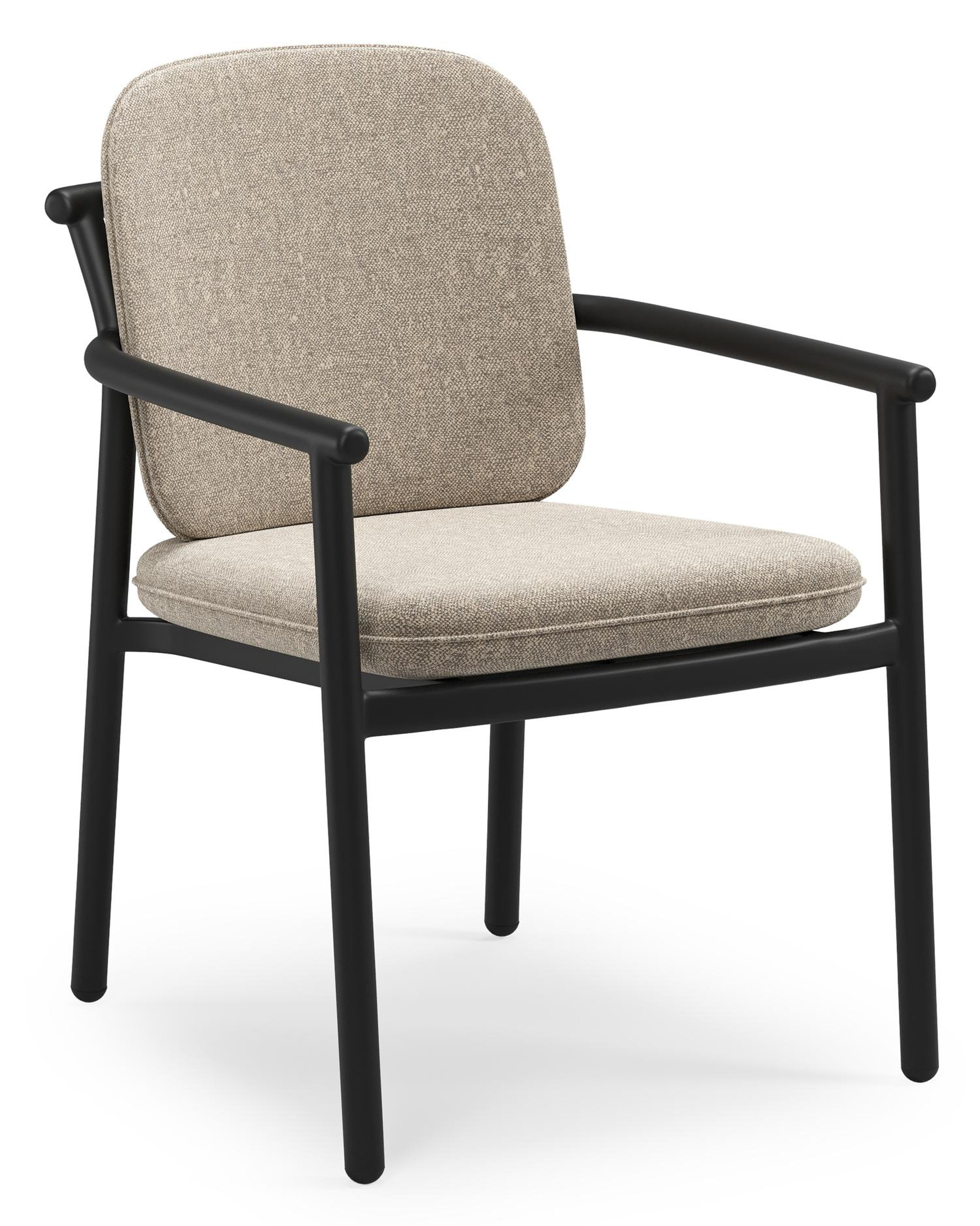 Bono stapelbare tuinstoel in zwart aluminium met stoelkussen in All Weather Sunbrella® Luxe Chartres Pewter