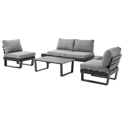 Alora loungeset in zwart aluminium met grijs polyester kussens en loungetafel