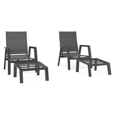 Set van 2 Mismo loungestoelen in zwart aluminium met grijs Weather+ Softtouch kussen