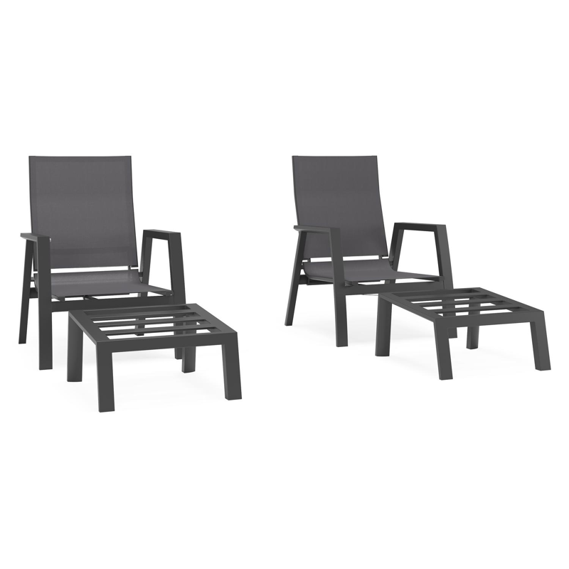 Set van 2 Mismo loungestoelen in zwart aluminium met grijs Weather+ Softtouch kussen